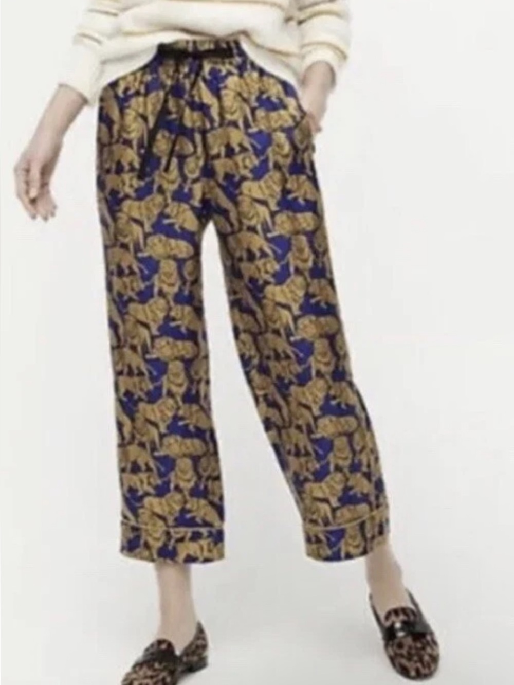 J. Crew Collection 100% Silk Sleepy Lion Logo Printed Pajama Like Pants